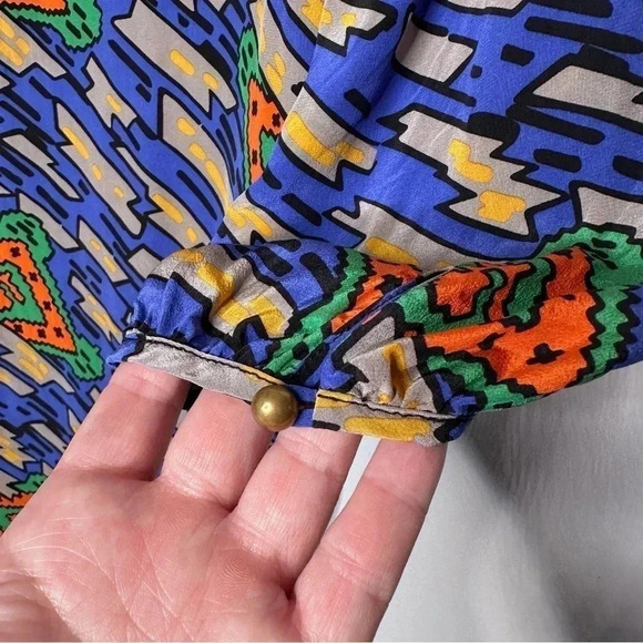 Amanda Uprichard Geometric Print Long Sleeve Silk Tunic Dress Size Medium - Picture 7 of 9